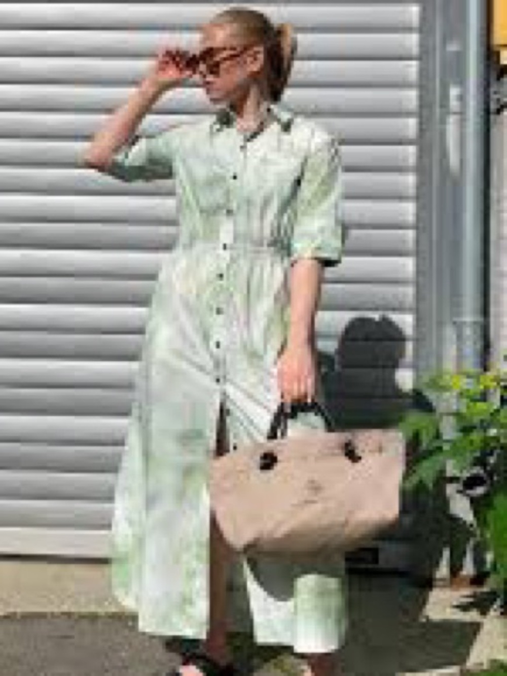 GANNI Kelly Watercolor Shirt Dress - KELLY GREEN/WHITE Size EU 40 US L 10/12